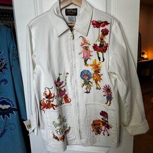 Bob Mackie Wearable Art "The Parade of Flowers" jacket in white, women's medium